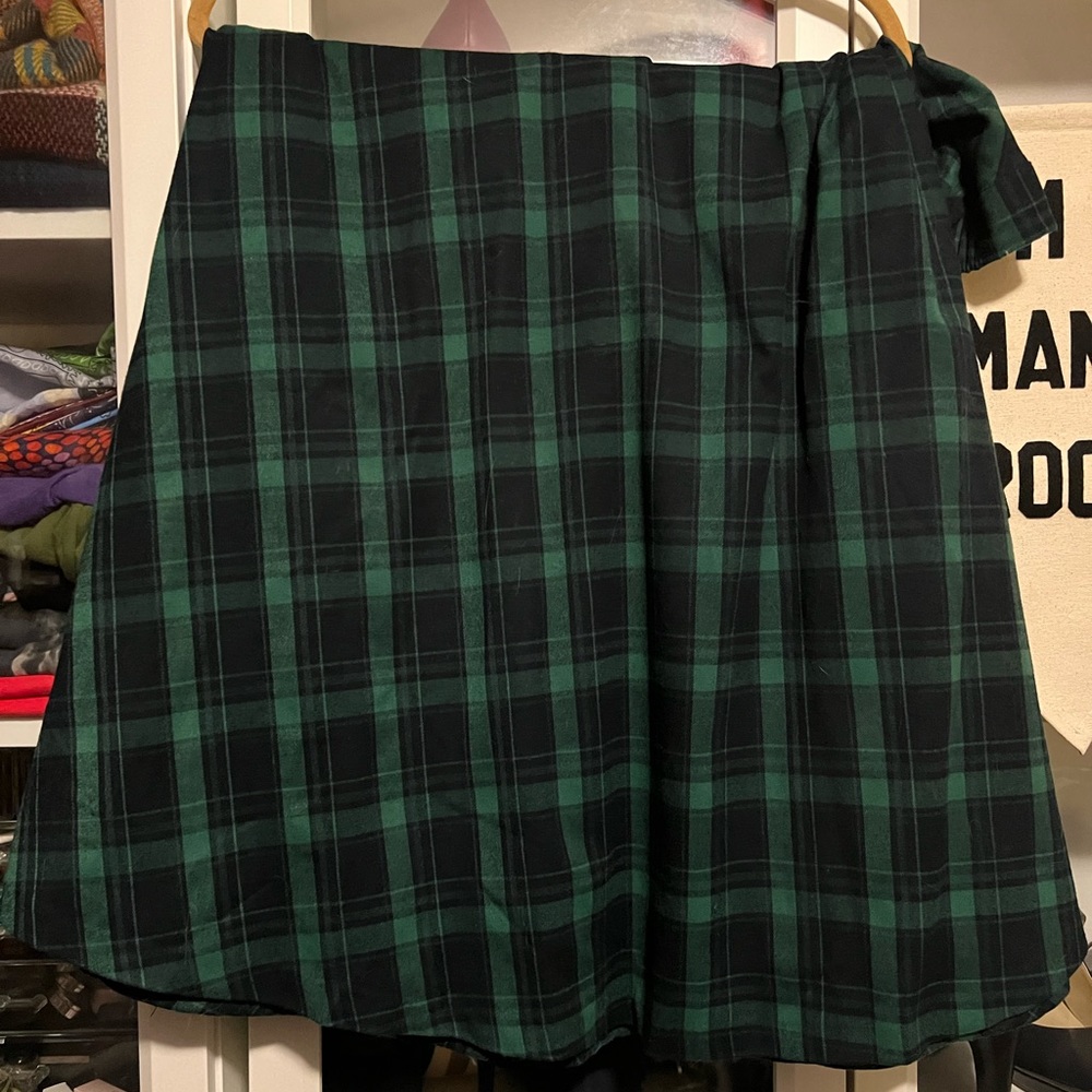 Eloquii Green Polyester Tartan A-Line Midi Skirt